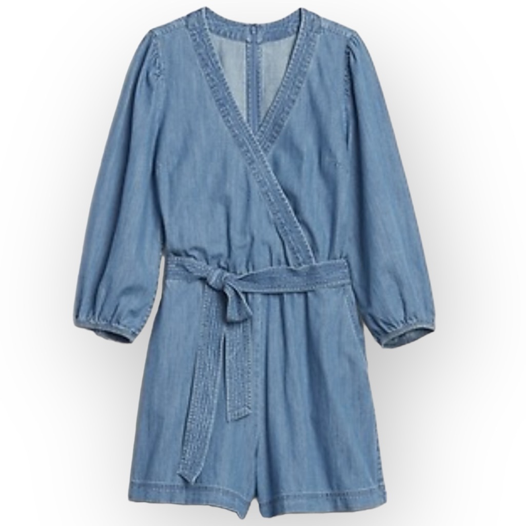 Gap Denim Puff Sleeve V-Neck Romper Size 6